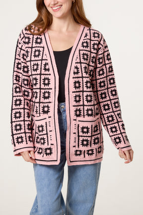 Squares & Floral Crochet Cardigan