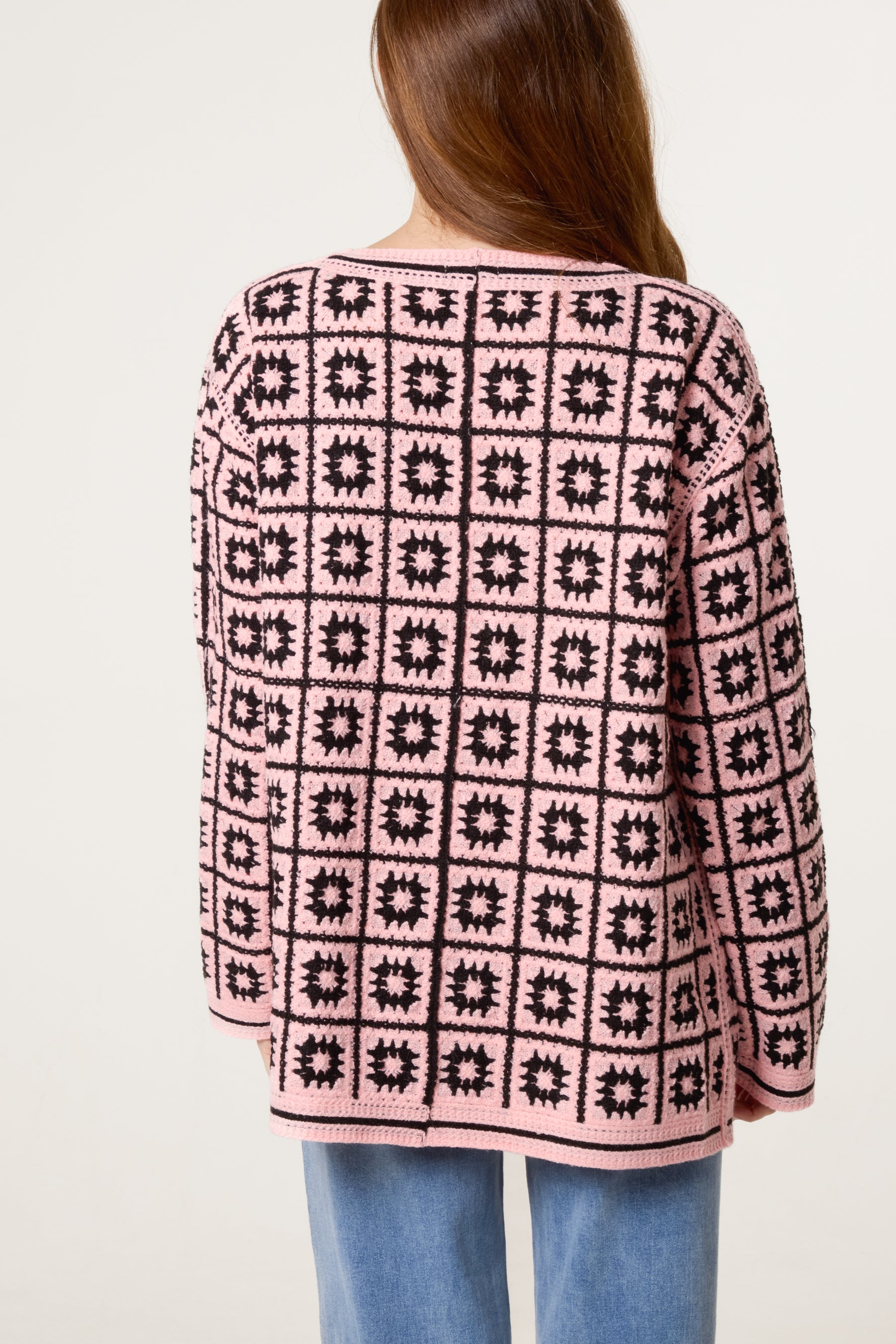 Squares & Floral Crochet Cardigan