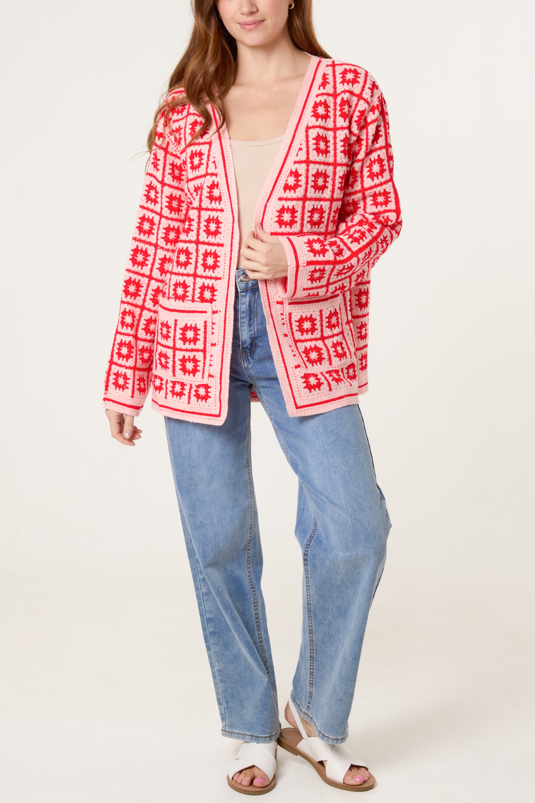Squares & Floral Crochet Cardigan