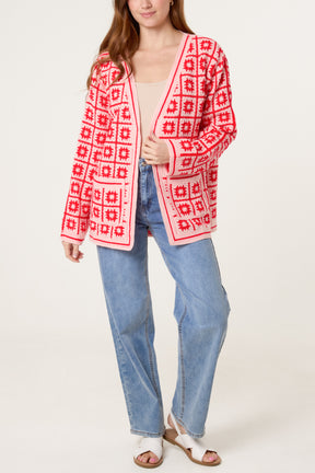 Squares & Floral Crochet Cardigan