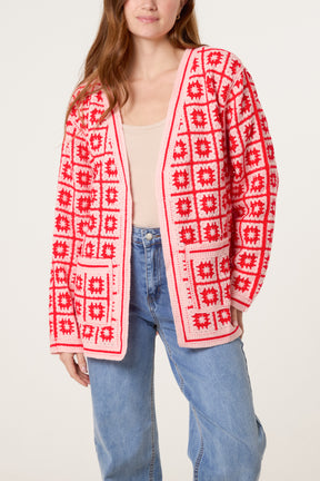 Squares & Floral Crochet Cardigan
