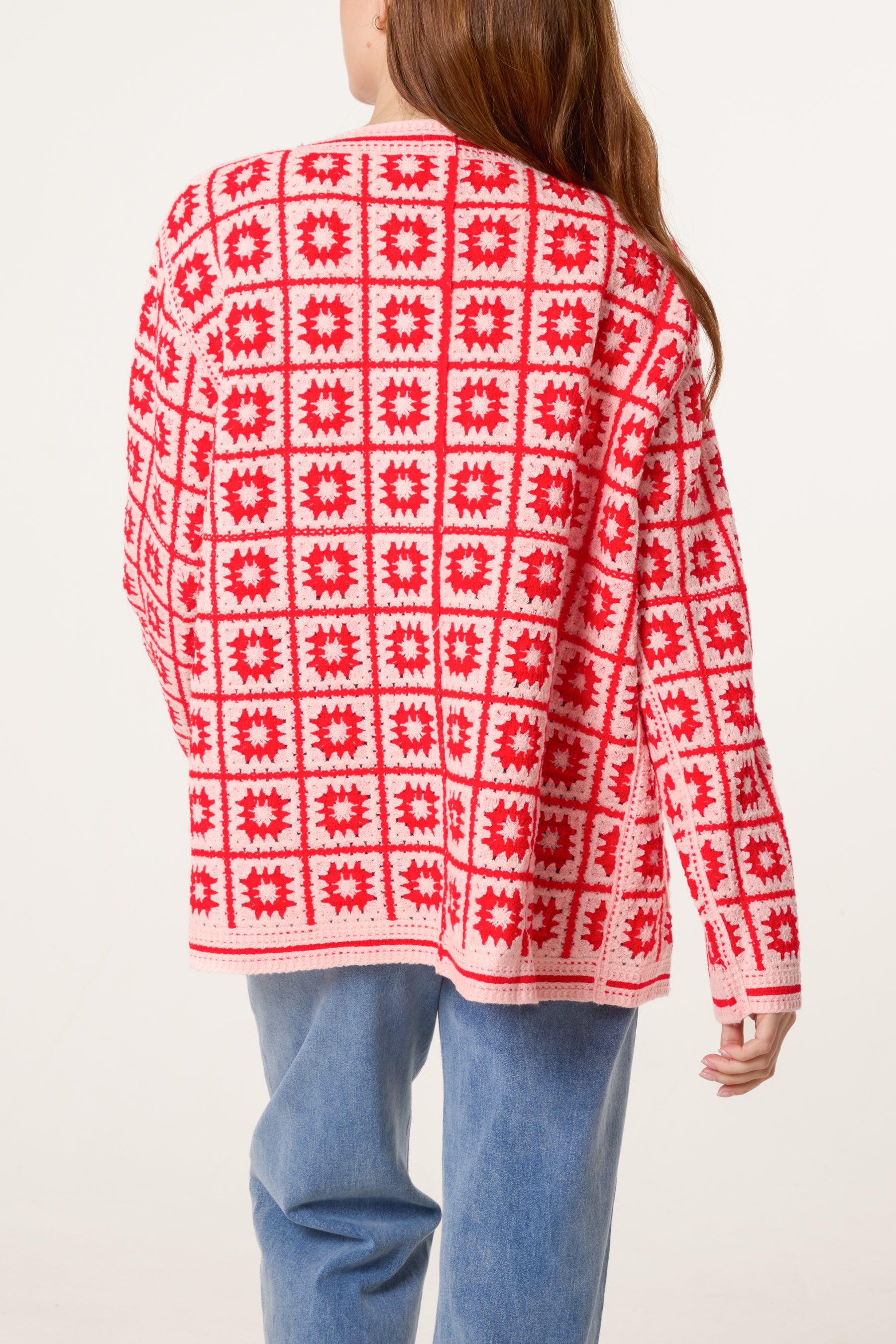 Squares & Floral Crochet Cardigan
