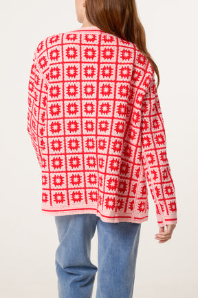 Squares & Floral Crochet Cardigan