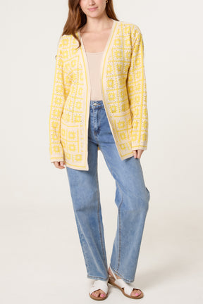 Squares & Floral Crochet Cardigan