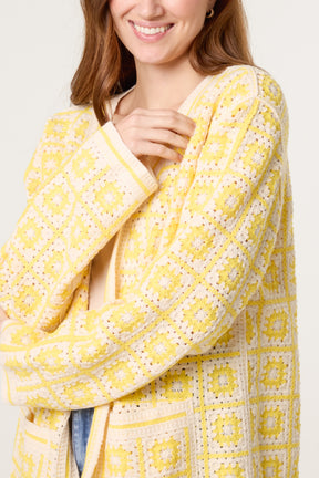 Squares & Floral Crochet Cardigan
