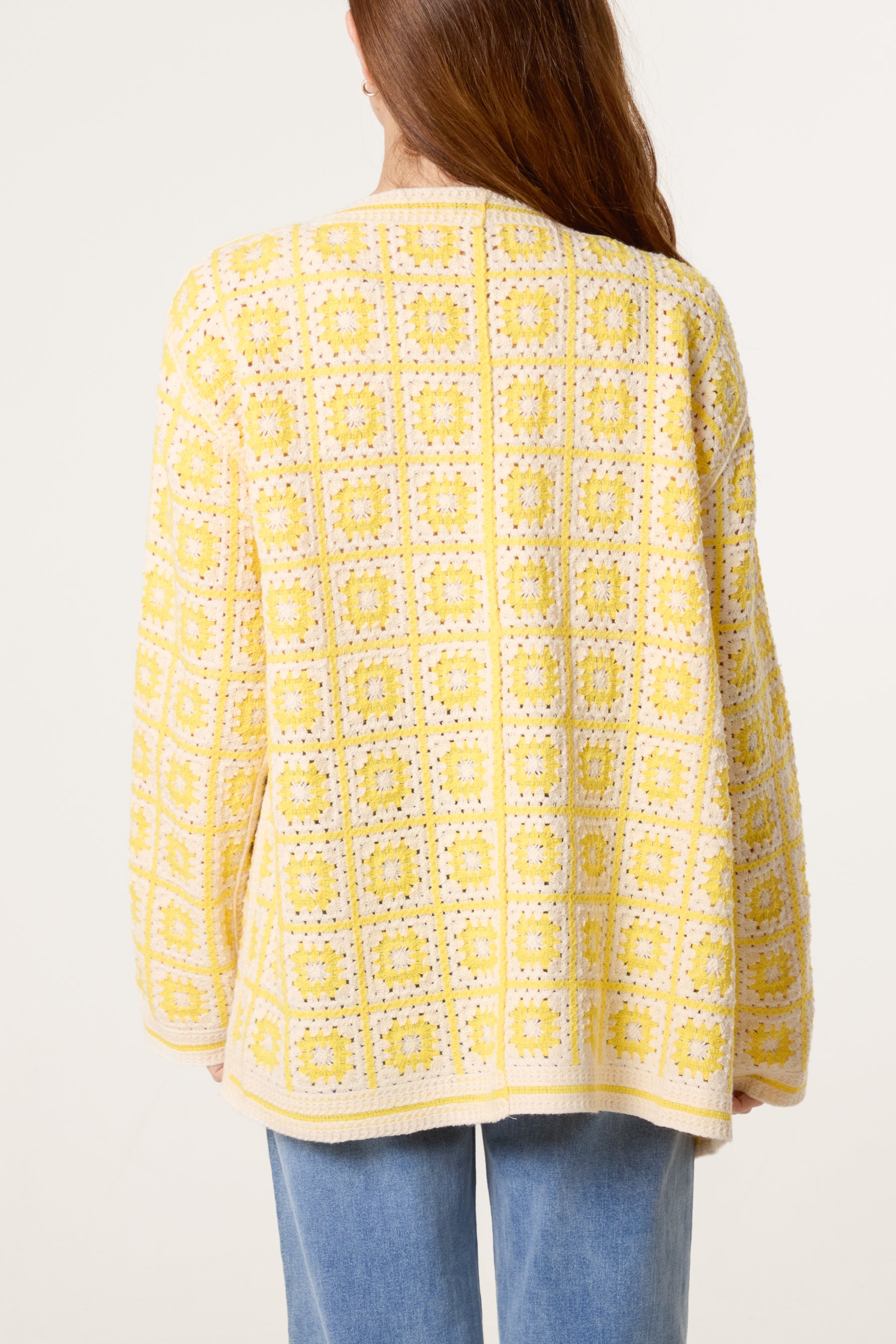 Squares & Floral Crochet Cardigan