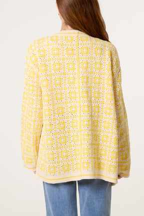 Squares & Floral Crochet Cardigan