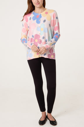 Vibrant Floral & Pearl Button Cardigan