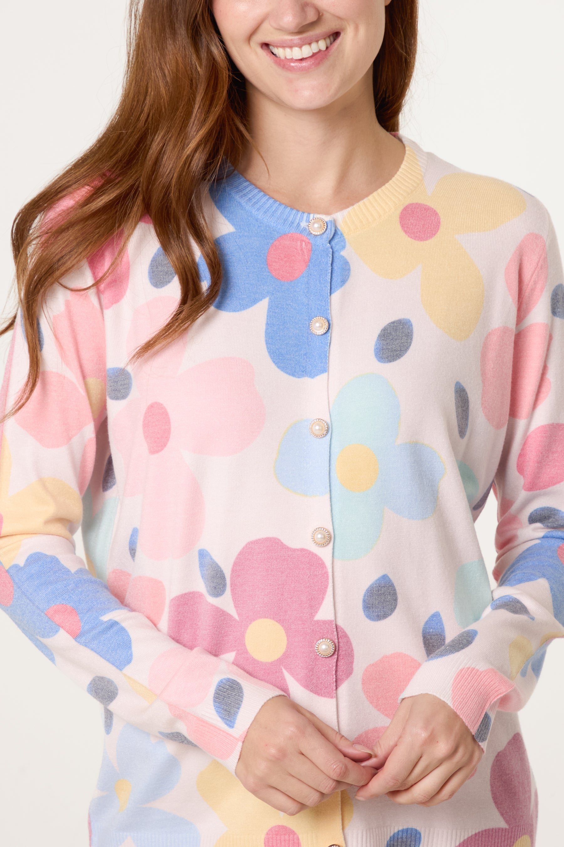 Vibrant Floral & Pearl Button Cardigan