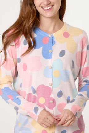 Vibrant Floral & Pearl Button Cardigan