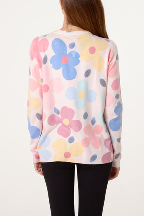Vibrant Floral & Pearl Button Cardigan