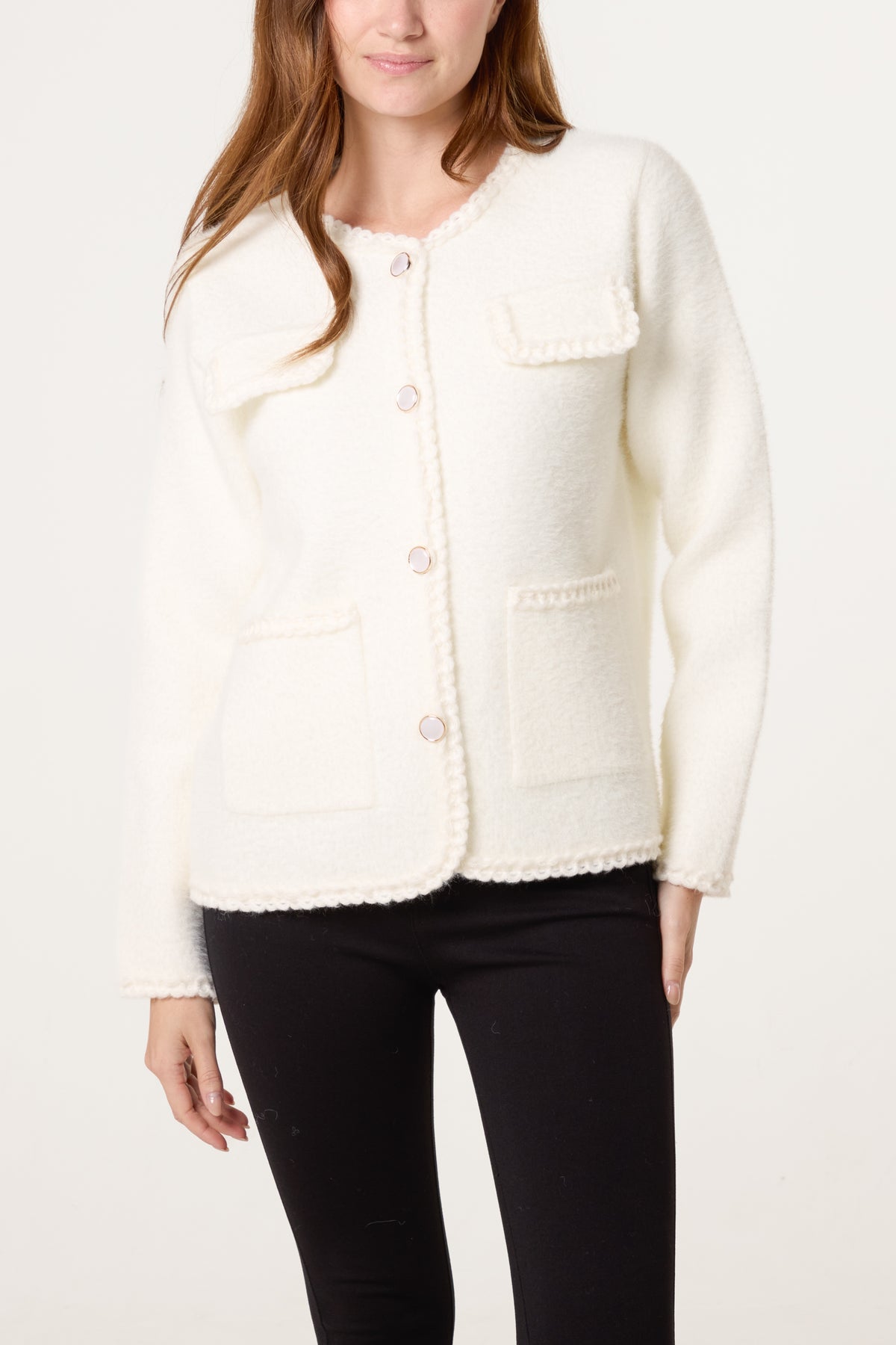 Robe Detail & Pearl Button Knit Cardigan