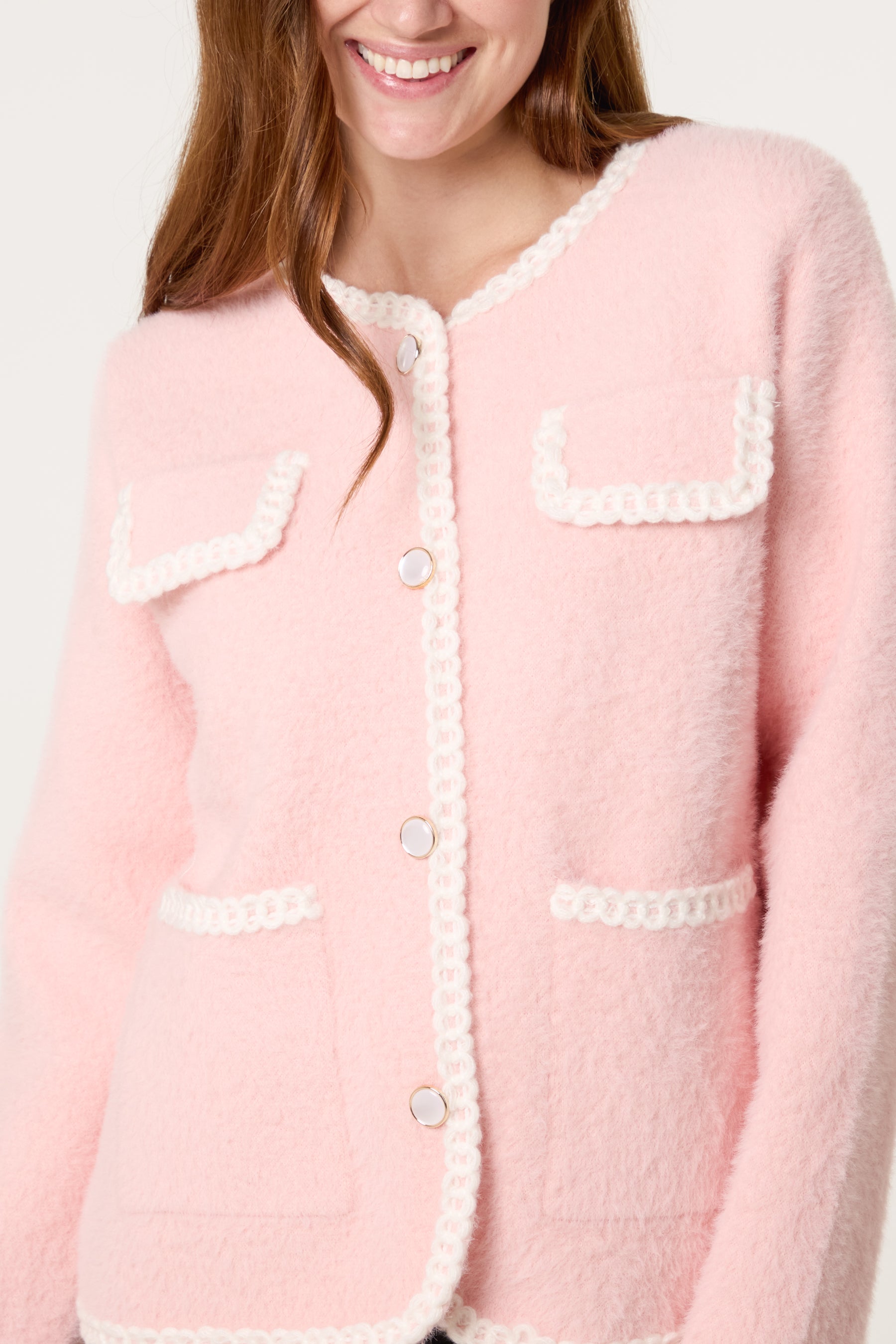 Robe Detail & Pearl Button Knit Cardigan