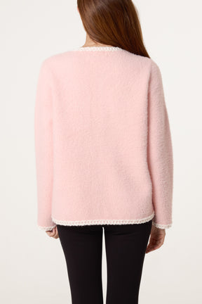 Robe Detail & Pearl Button Knit Cardigan