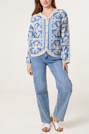 Sequin Flower Crochet Cardigan