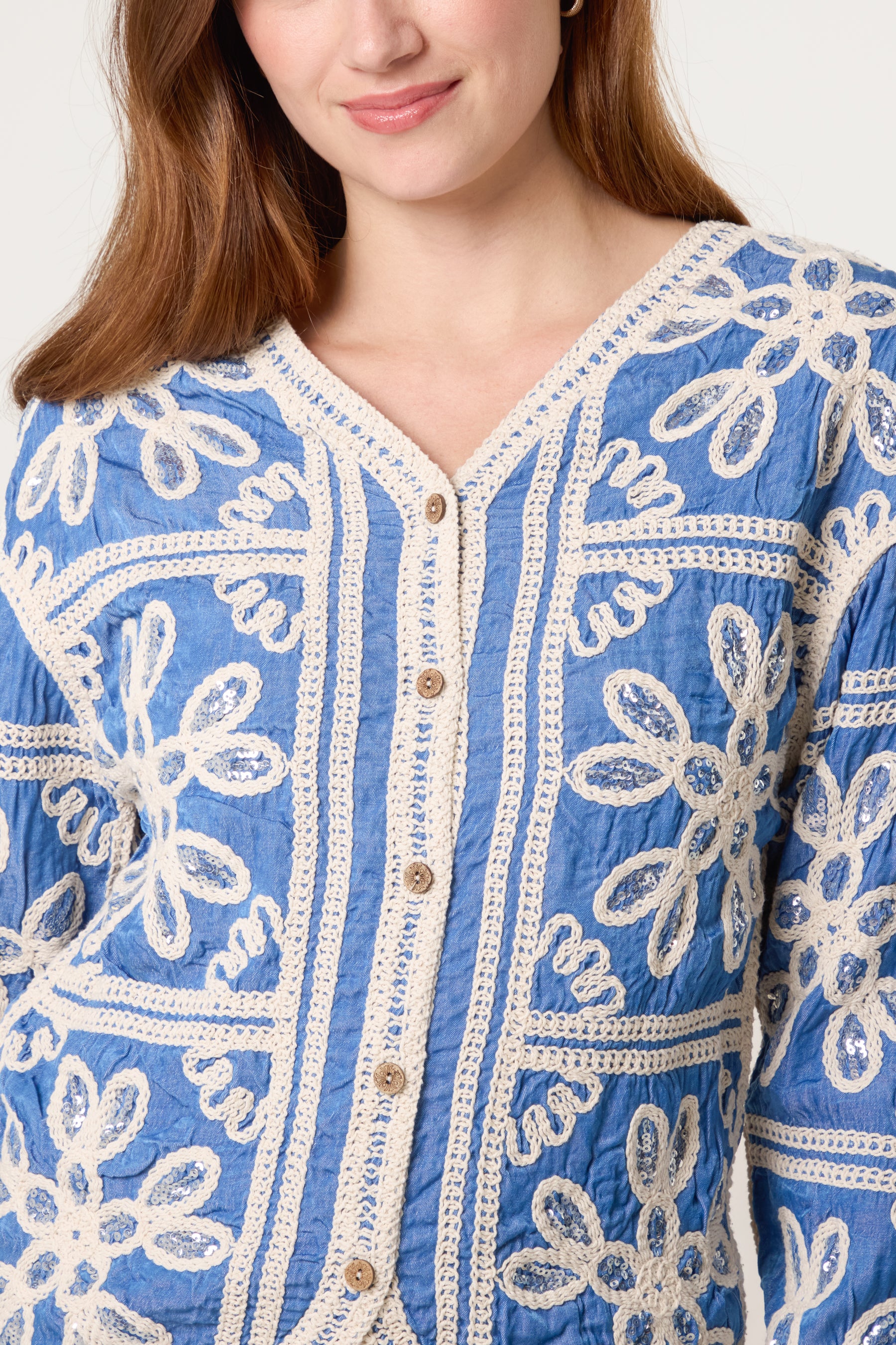 Sequin Flower Crochet Cardigan