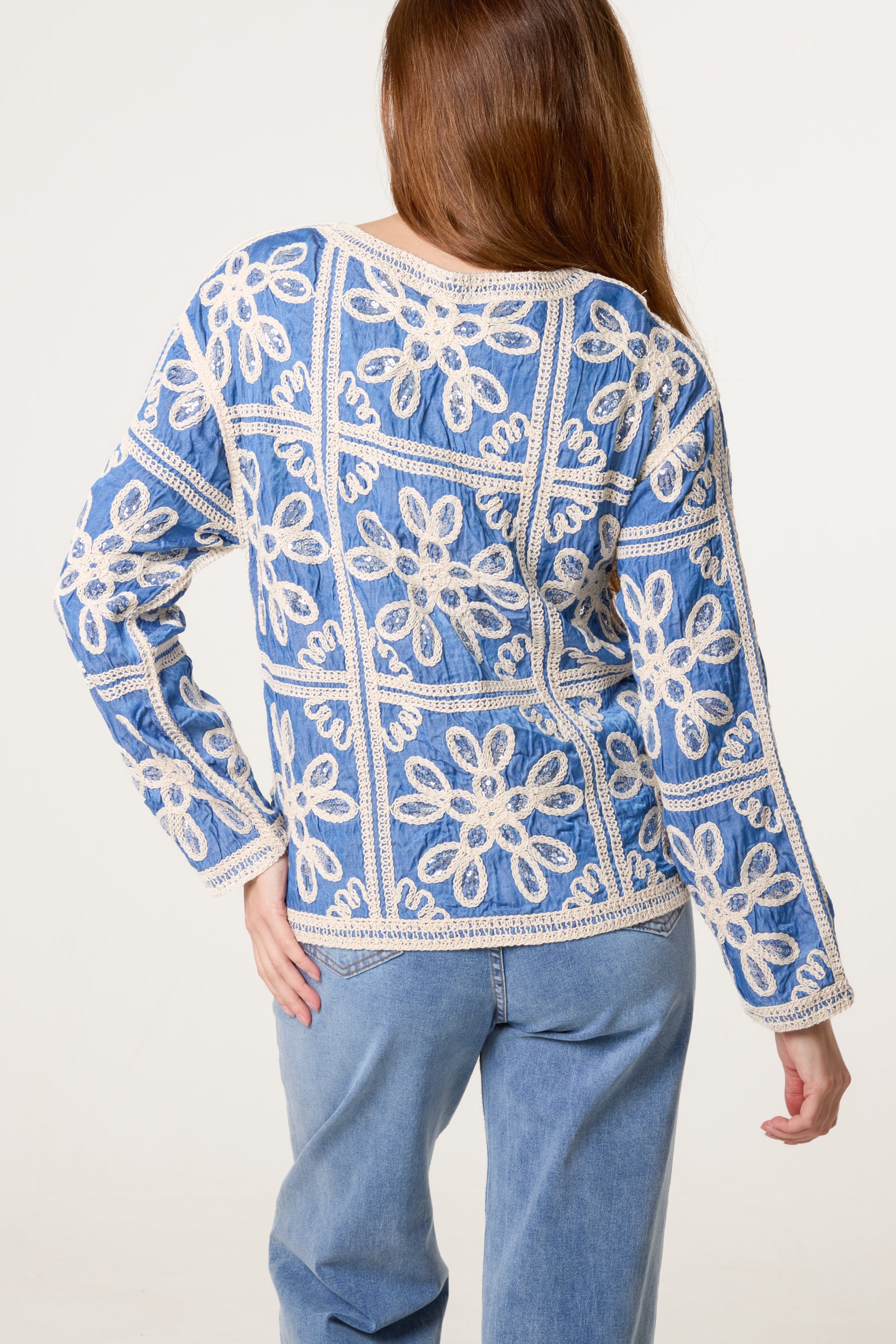 Sequin Flower Crochet Cardigan