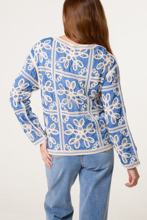 Sequin Flower Crochet Cardigan