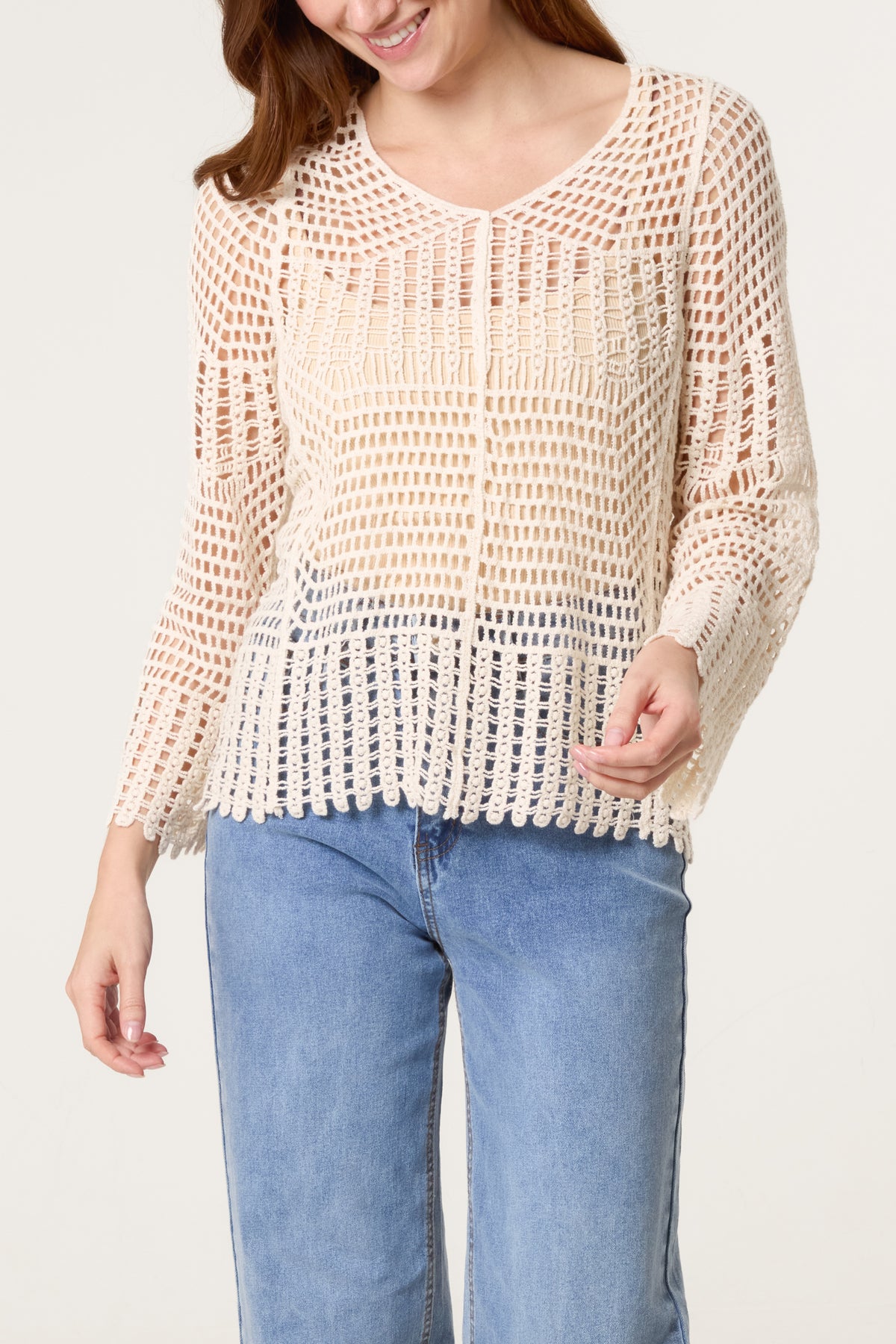 Crochet Net Round Neck Jumper