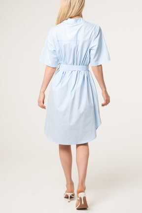 Ocean Embroidery Tie Front Shirt Dress