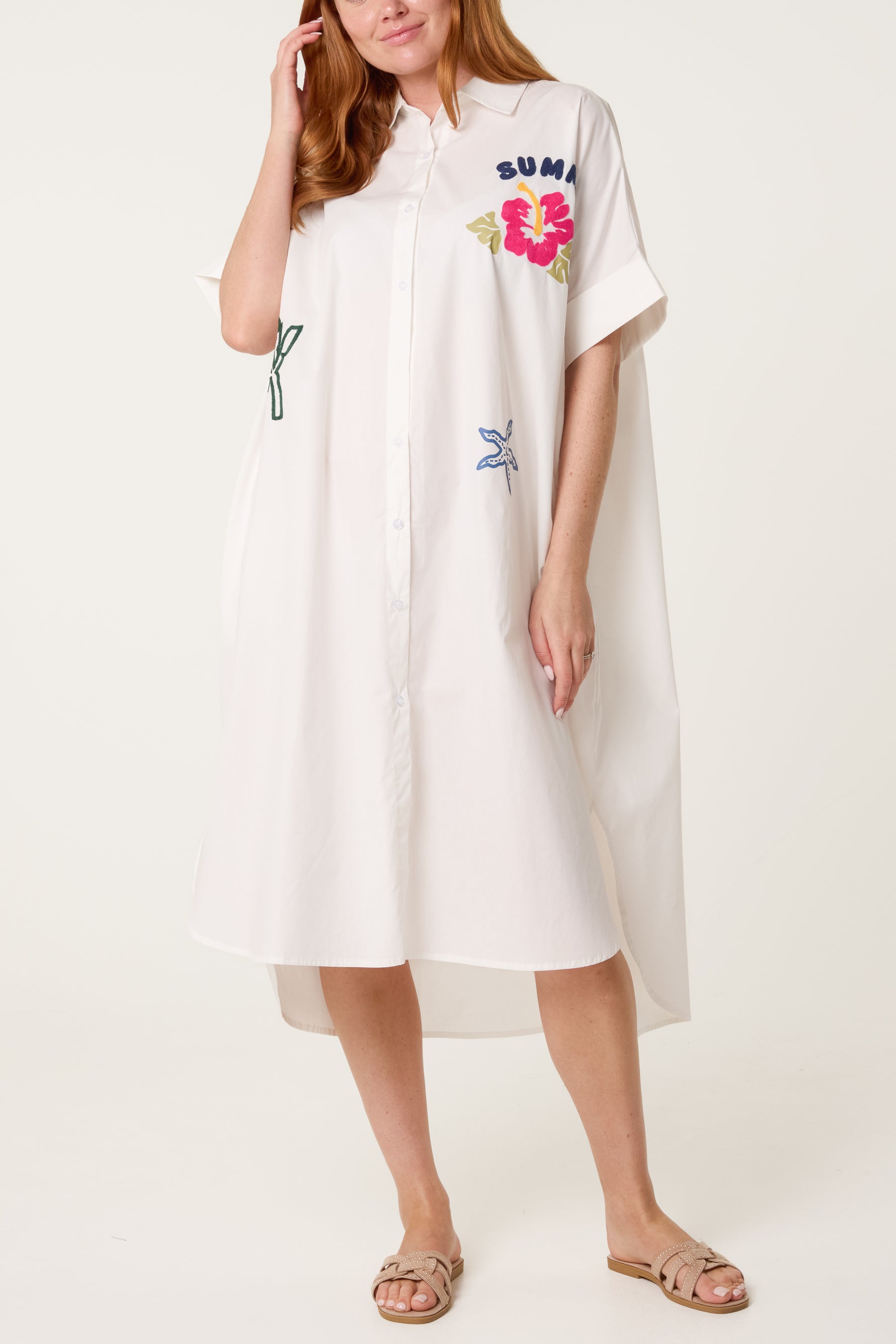 Beach Print Front and Back Long Shirt Dress