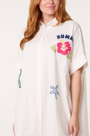 Beach Print Front and Back Long Shirt Dress