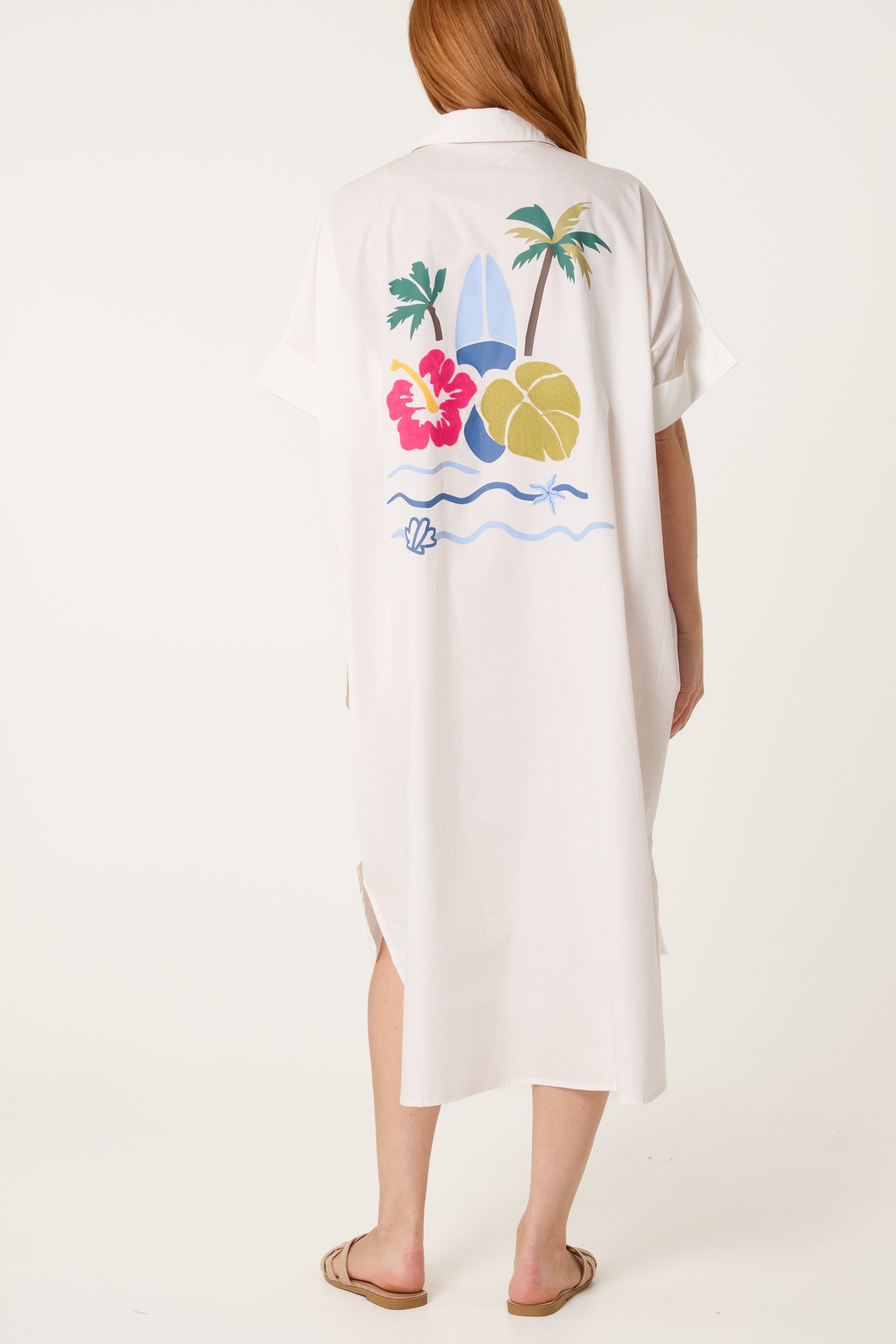 Beach Print Front and Back Long Shirt Dress
