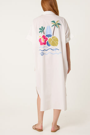 Beach Print Front and Back Long Shirt Dress