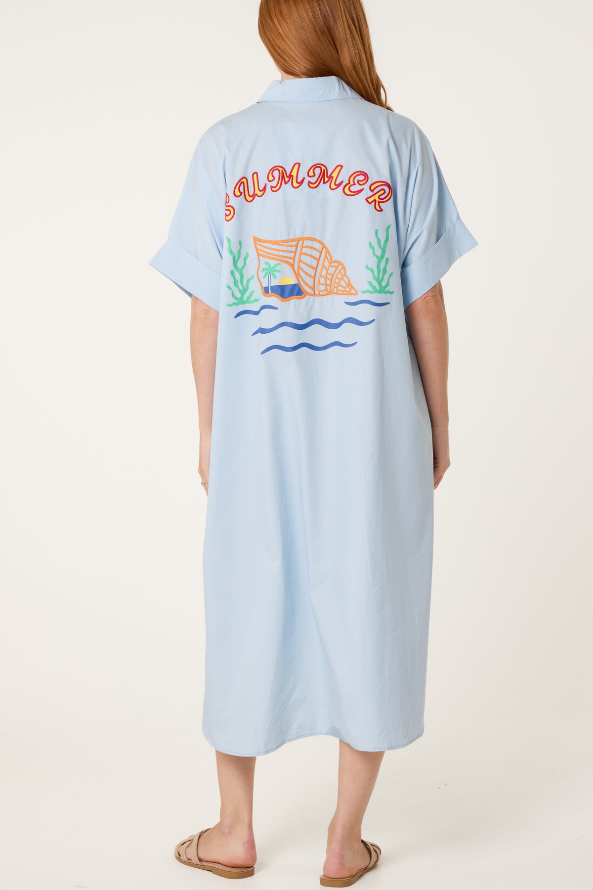 Sea Life Embroidery Front and Back Shirt Dress