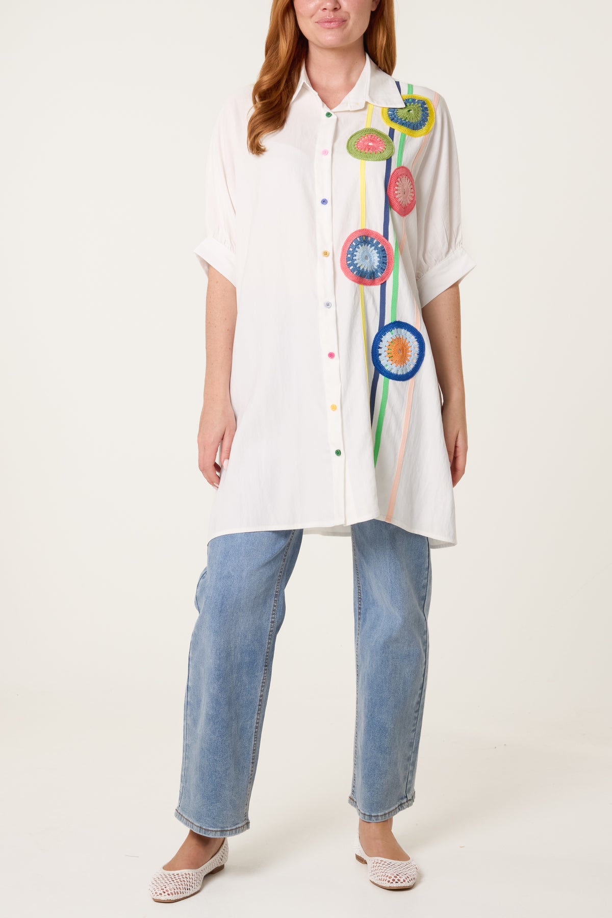 Colourful Crochet Circle Oversized Shirt