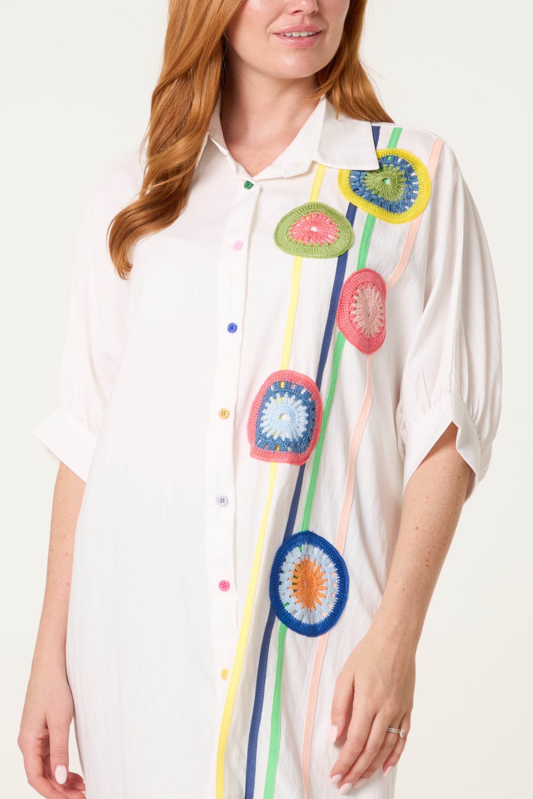 Colourful Crochet Circle Oversized Shirt