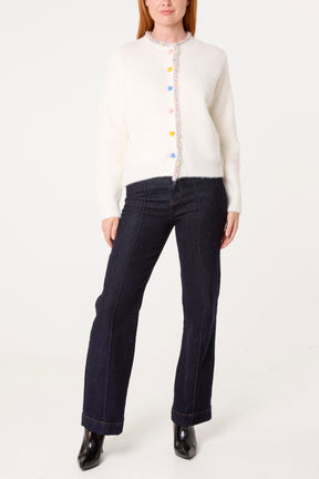 Colourful Hearts Lace Trim Button Through Cardigan