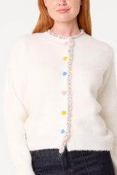 Colourful Hearts Lace Trim Button Through Cardigan