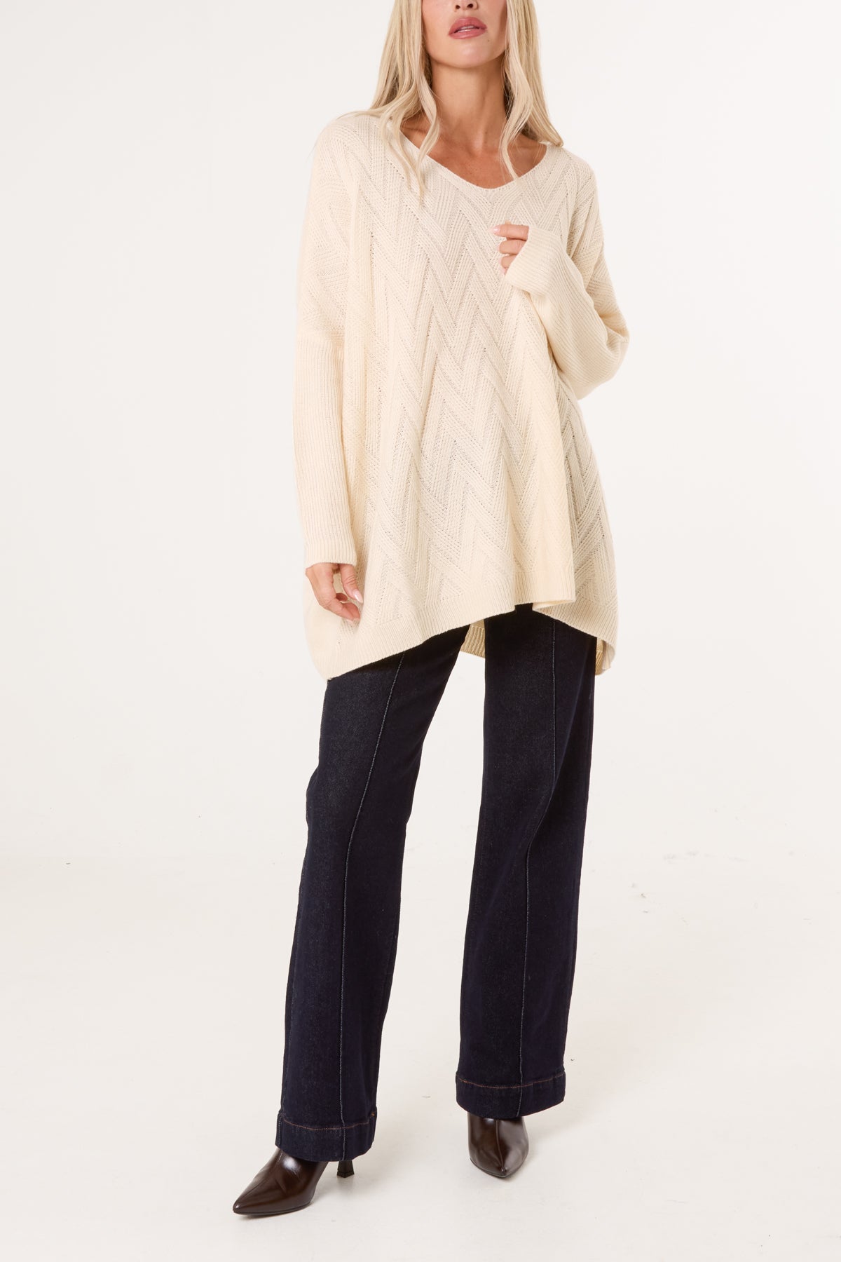 Ribbed V-Neck Knit Jumper