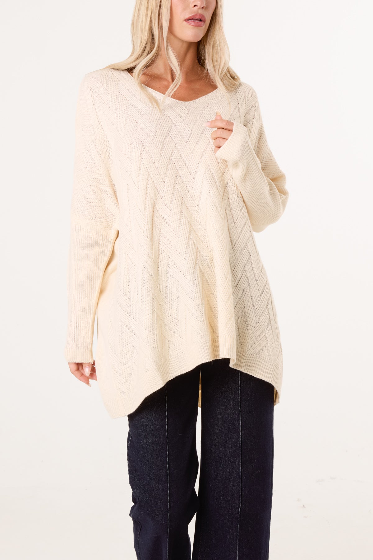 Ribbed V-Neck Knit Jumper