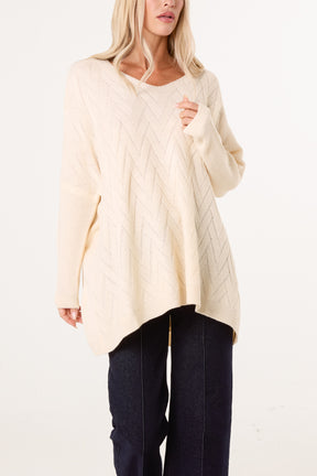 Ribbed V-Neck Knit Jumper