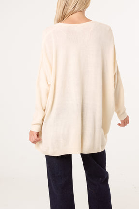 Ribbed V-Neck Knit Jumper