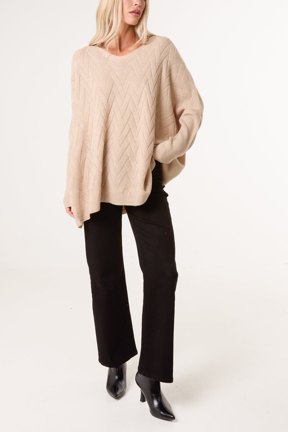 Ribbed V-Neck Knit Jumper