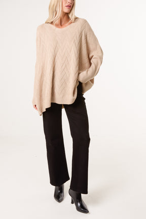 Ribbed V-Neck Knit Jumper