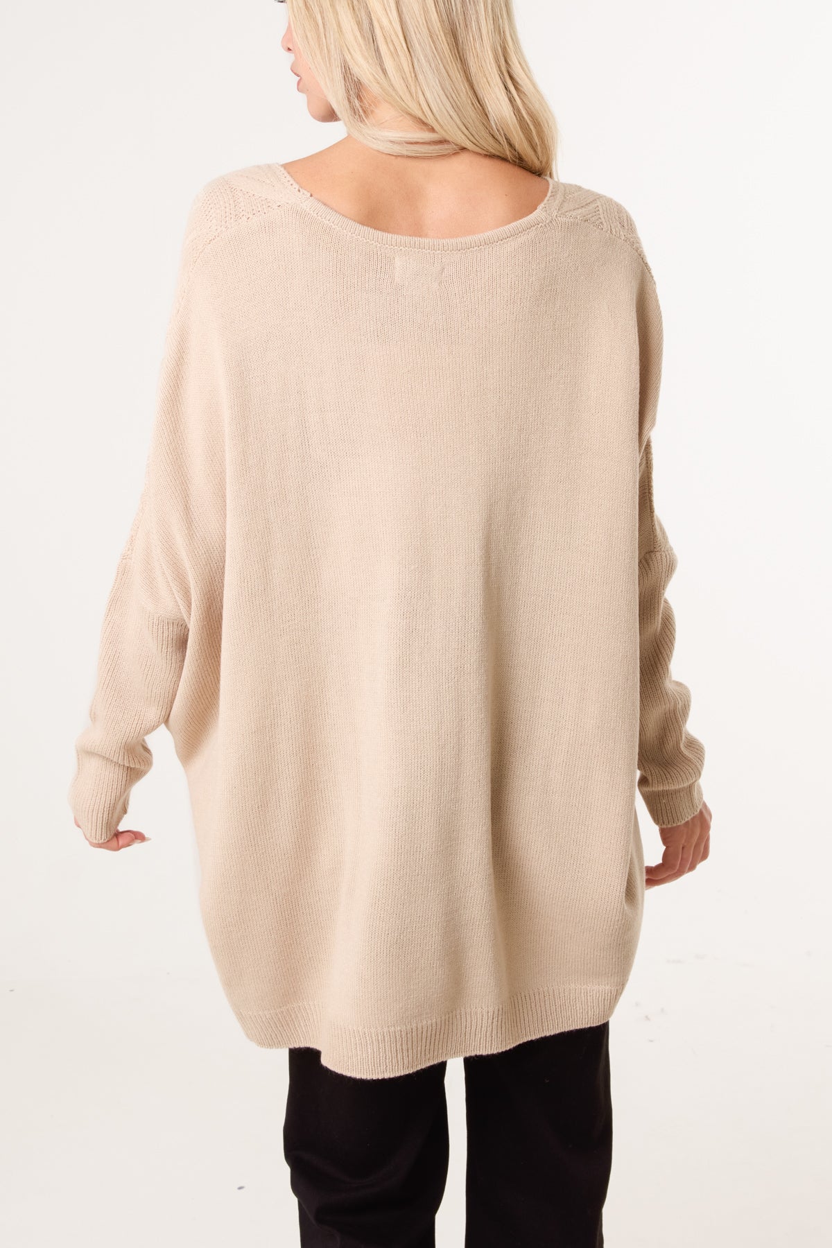 Ribbed V-Neck Knit Jumper