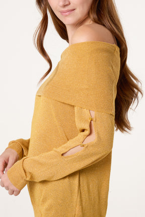 Cowl Neck Cut Out Sleeve Top