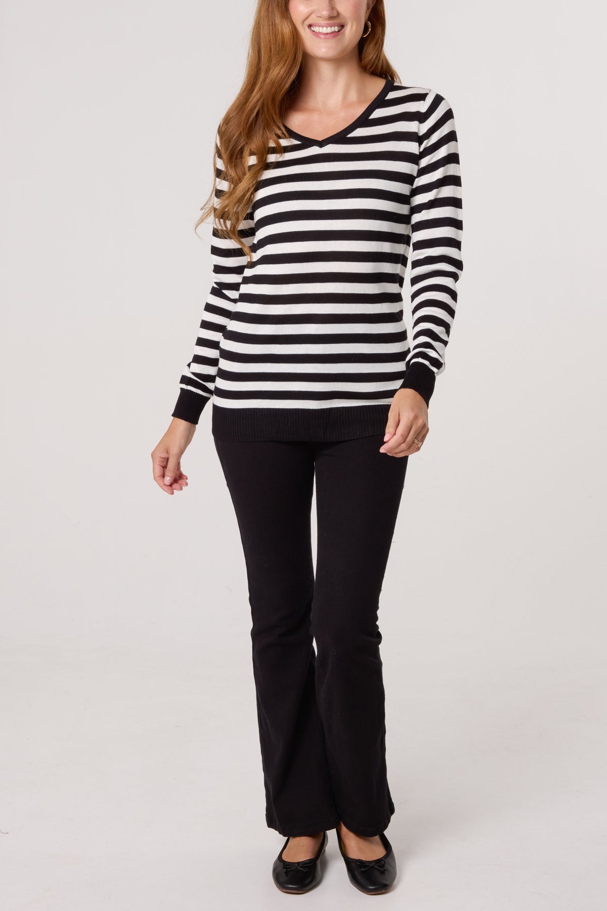 Monochrome Striped V-Neck Jumper