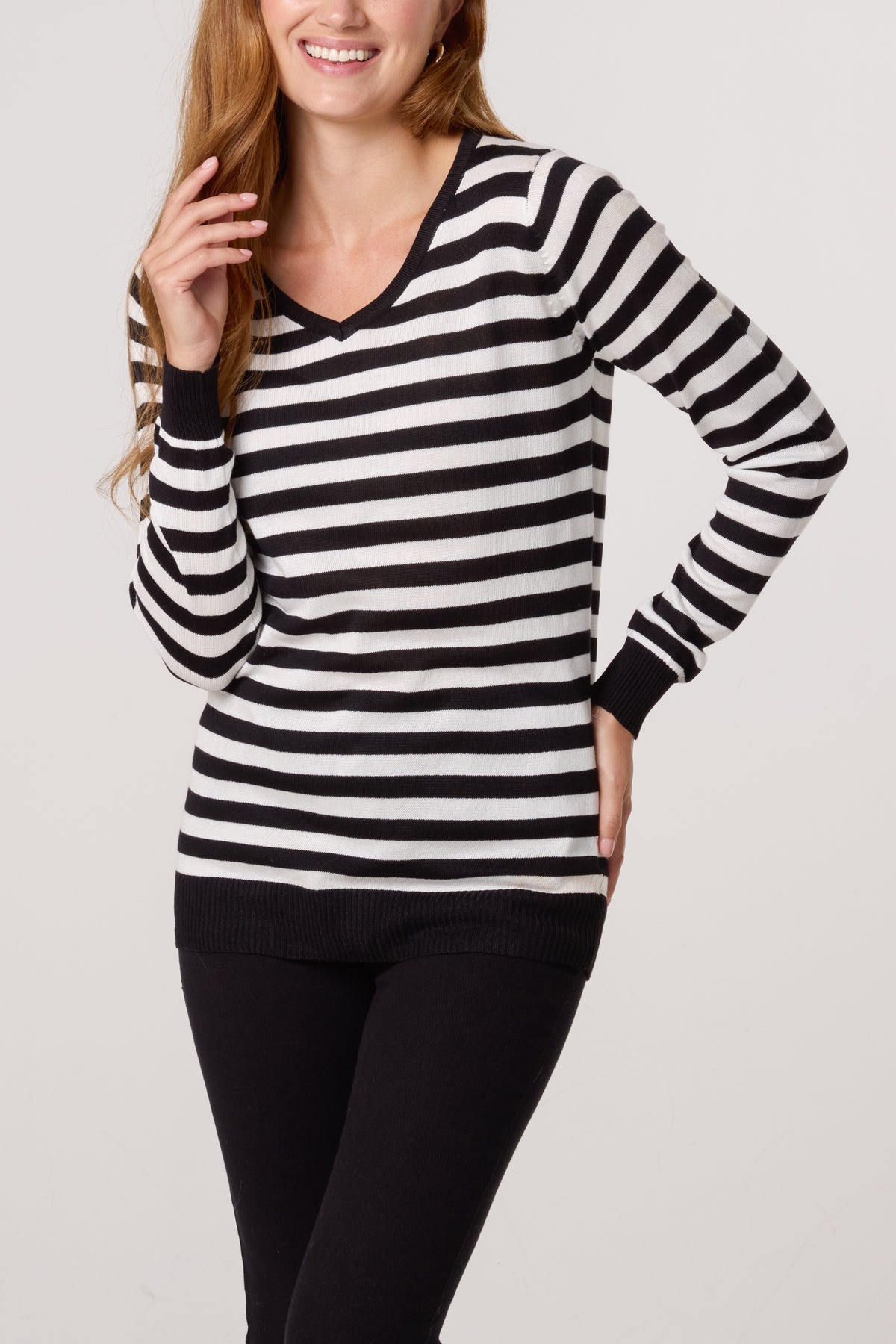 Monochrome Striped V-Neck Jumper