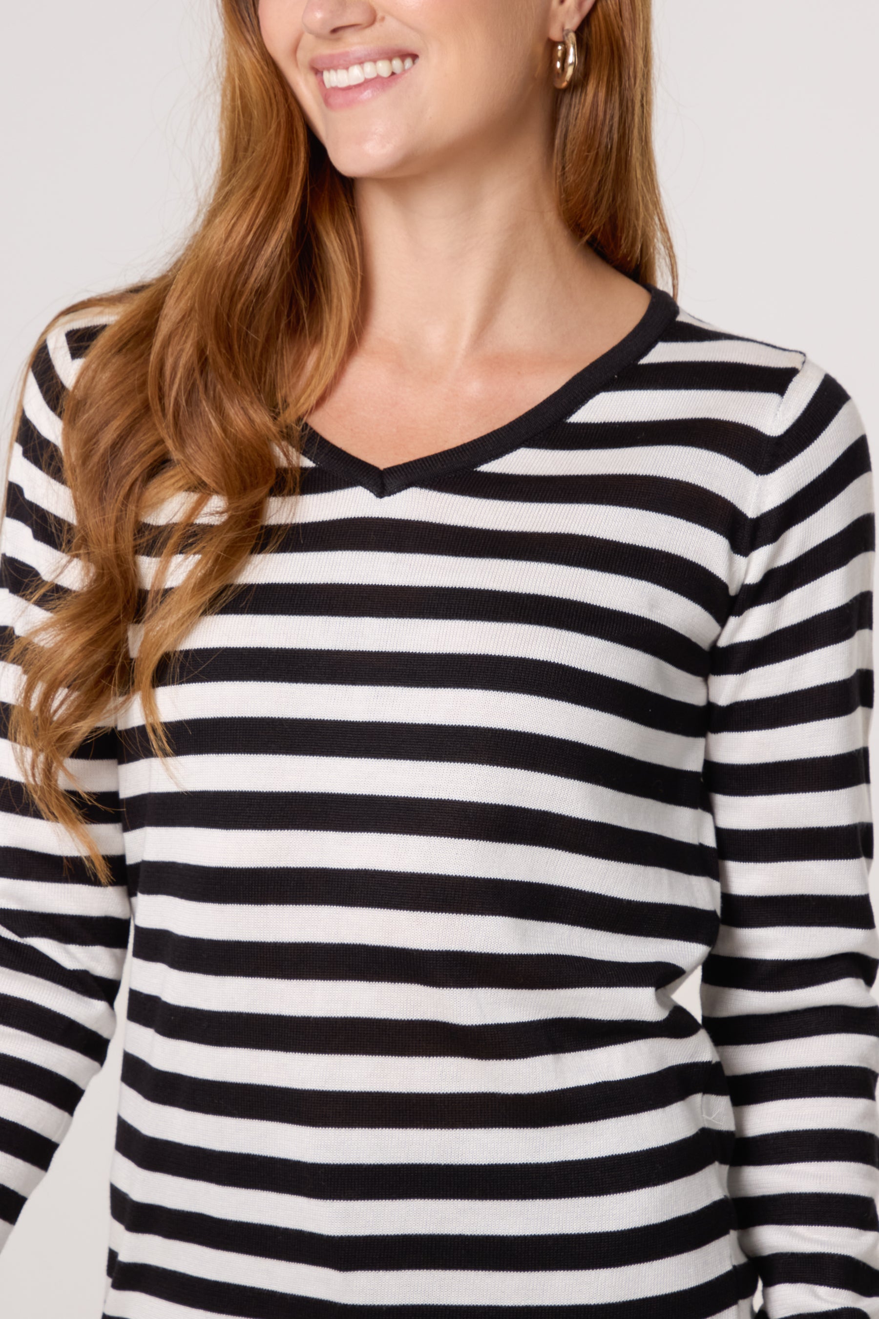 Monochrome Striped V-Neck Jumper