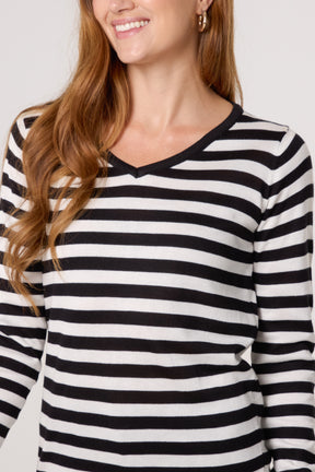 Monochrome Striped V-Neck Jumper