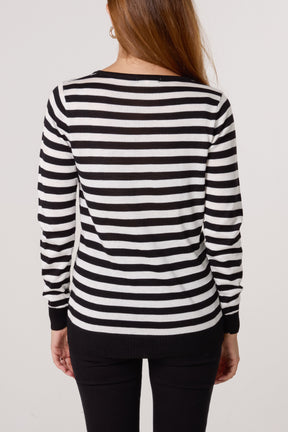 Monochrome Striped V-Neck Jumper
