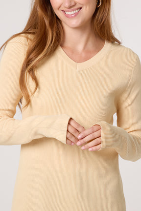 V-Neck Ribbed Long Sleeve Top