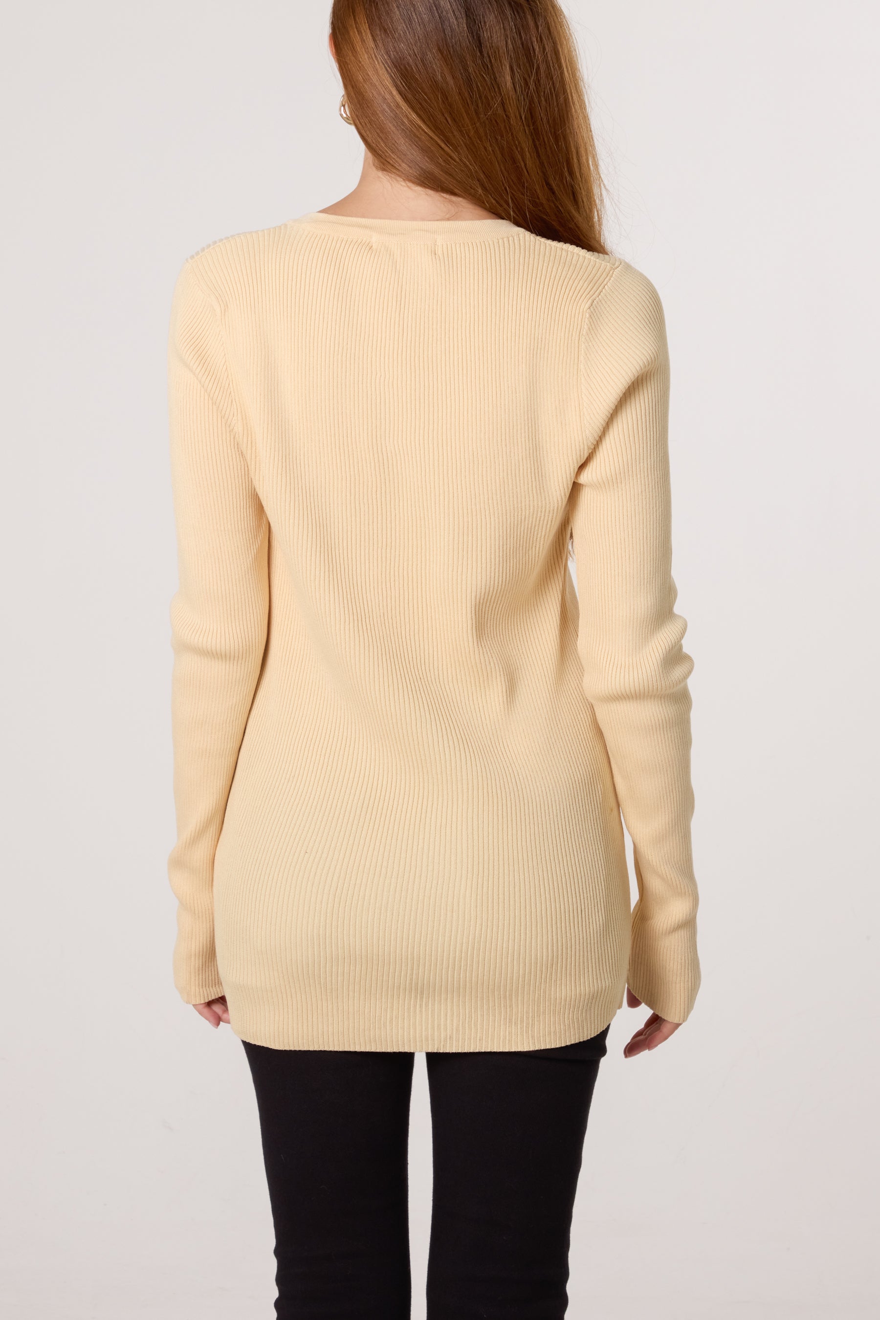 V-Neck Ribbed Long Sleeve Top