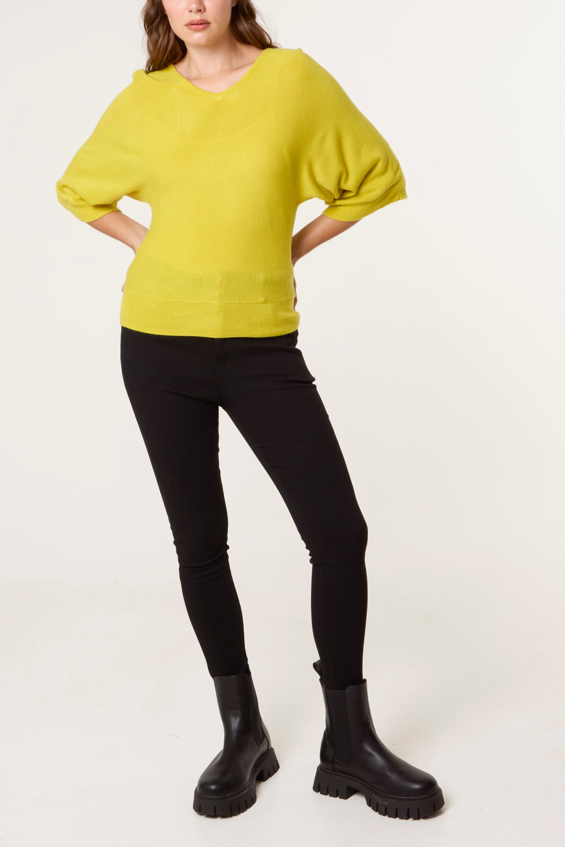 V-Neck Batwing Fine Knit Jumper