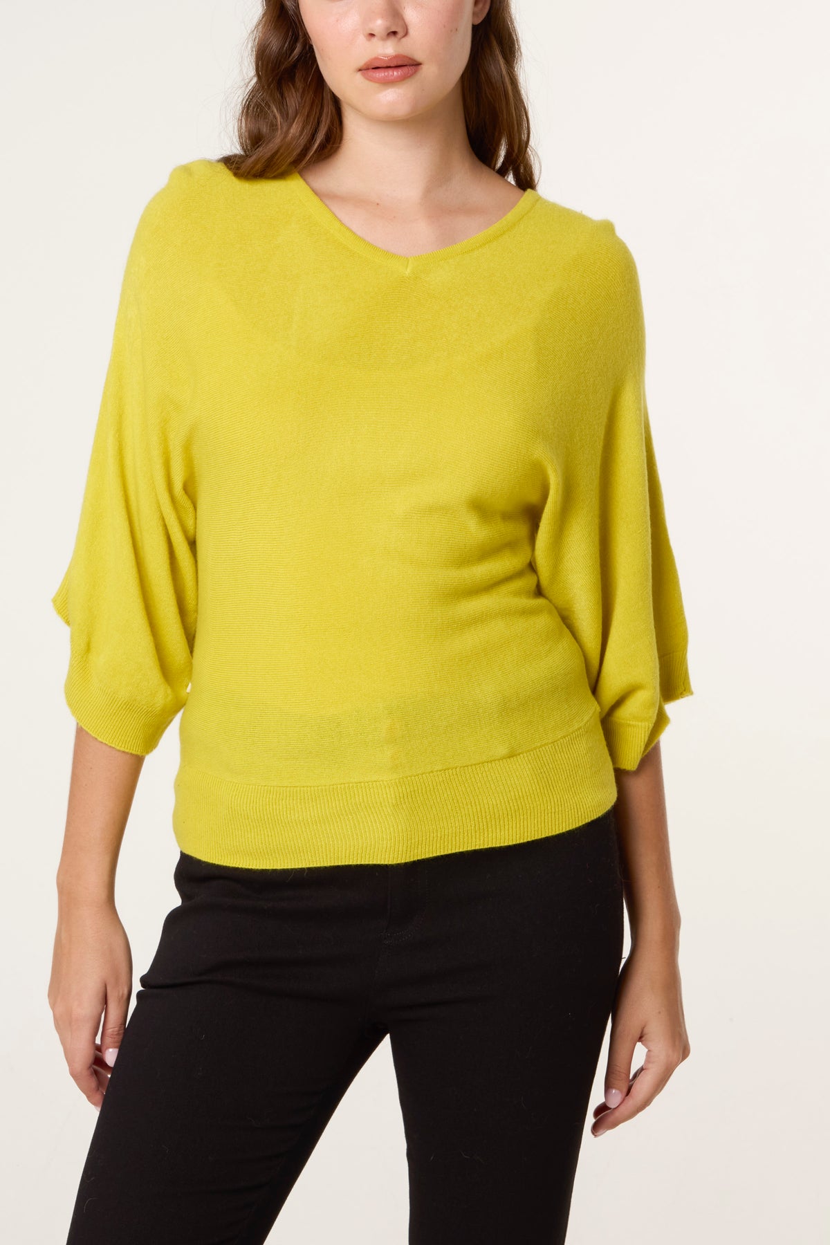 V-Neck Batwing Fine Knit Jumper